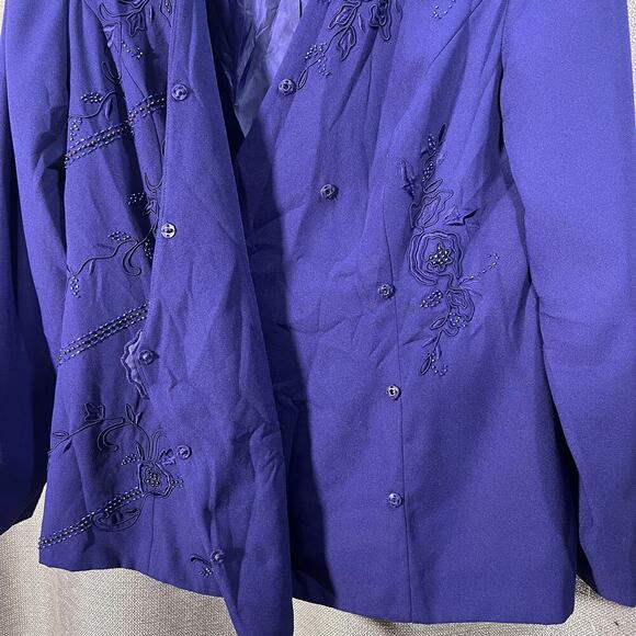 Justin Taylor Vintage 2 Piece Skirt and Blazer Suit Purple Embellished Size 10 - Picture 15 of 16